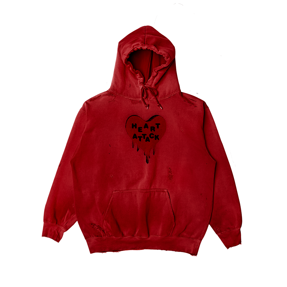 Heart Attack Anniversary Distressed Red Hoodie Front
